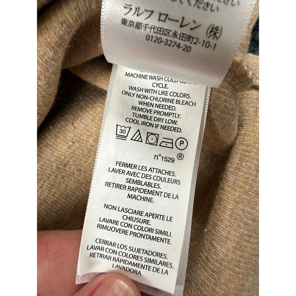 Polo Ralph Lauren Quarter Zip Pullover Mens Large Beige Excellent Leather Trim